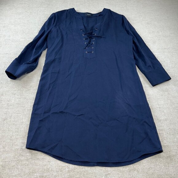 Theory Women's SZ 4 Jullitah Lace-up Telce-twill Mini Dress Navy Blue - Picture 8 of 9